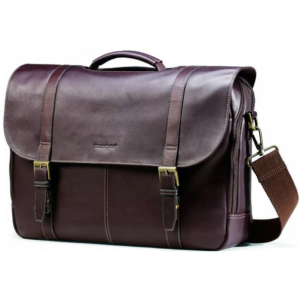 Bolsa Mensageiro de Couro Natural para Laptop, SAMSONITE 45798 1139, Marrom