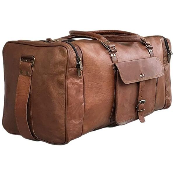 Bolsa de Viagem de Couro Esportiva Masculina, CUERO 6791921, Marrom Claro