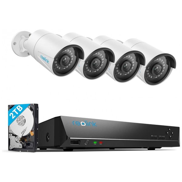 Sistema de Câmera de Segurança 8 Canais PoE IP, 4 PCS, REOLINK RLK8 410B4 5MP, Branco