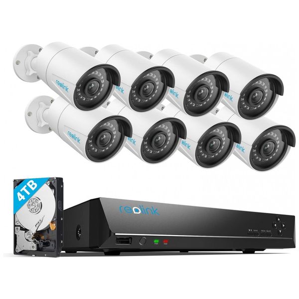 Sistema de Câmera de Segurança 16 Canais PoE, 8 PCS, REOLINK RLK16 410B8 5MP, Branco