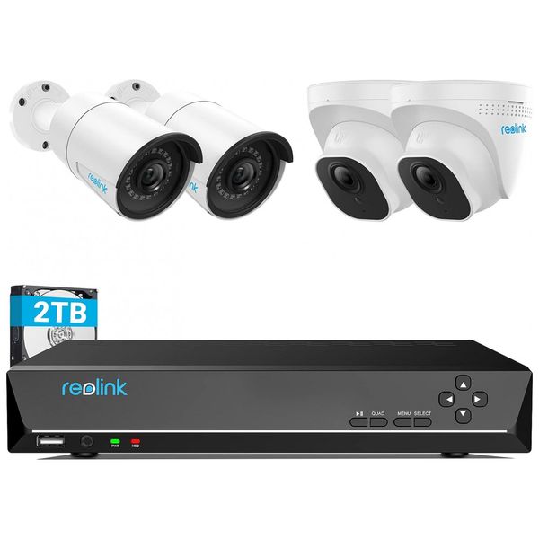 Sistema de Câmeras de Segurança 8 Canais PoE IP, 4 PCS, REOLINK RLK8 410B2D2 5MP, Branco Sistema de Câmeras de Segurança 8 Canais PoE IP, 4 PCS, REOLINK RLK8 410B2D2 5MP, Branco