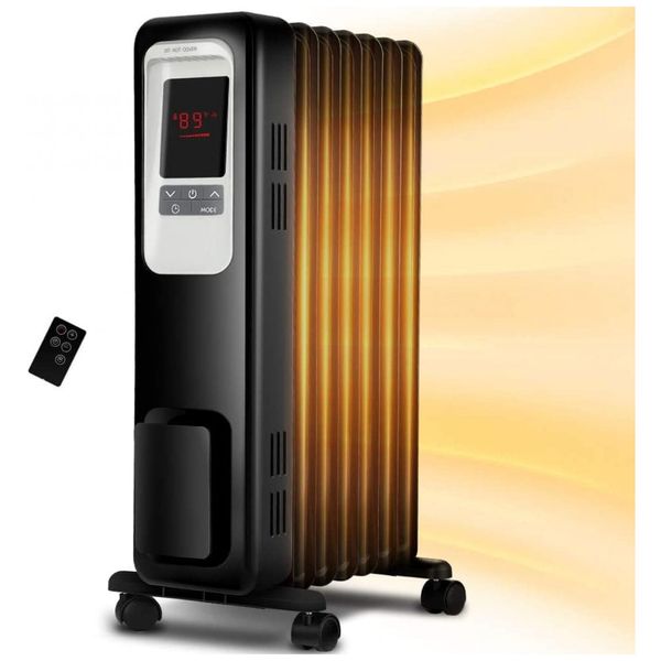 Aquecedor Elétrico a Óleo com Painel Digital e Controle Remoto, 3 Modos, 110V 1500W, KopBeau, Preto