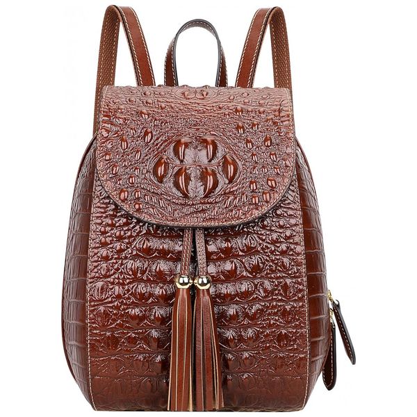 Mochila Feminina de Couro, Casual, PIJUSHI B 66810 brown, Marrom