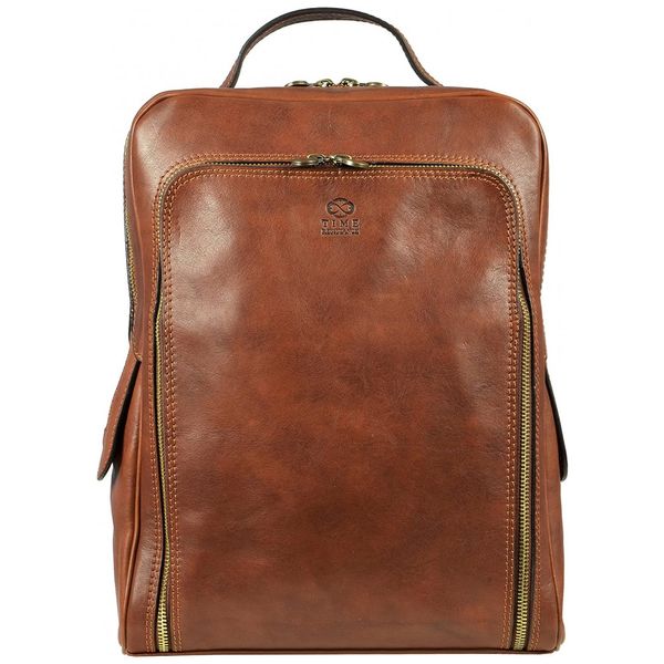 Mochila de Couro Castanho Casual Unissex, TIME RESISTANCE 5190001, Marrom