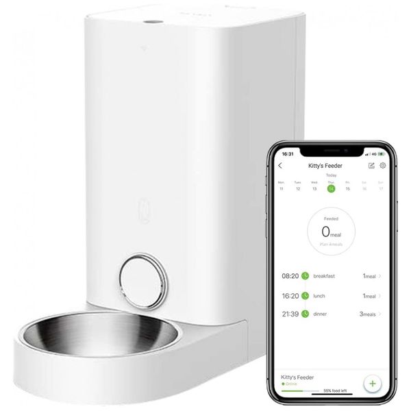 Comedouro Automático para Cães e Gatos 2.8L Controle por App, PETKIT, Branco