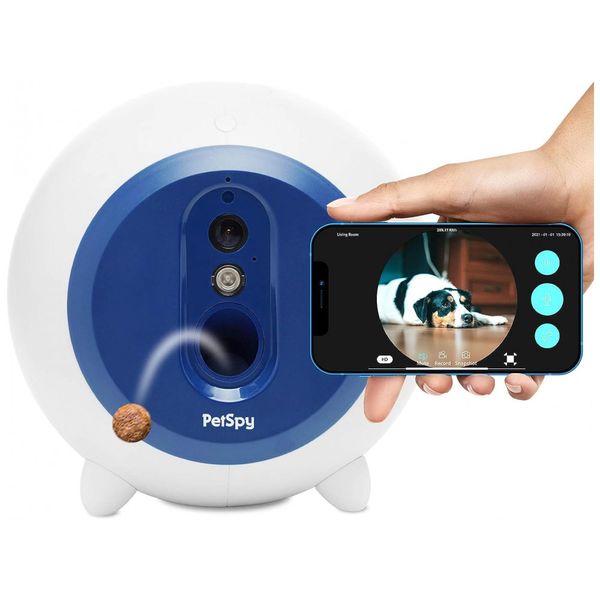 Dispensador de Petiscos para Cães com Câmera WiFi Full HD, PETSPY, Azul