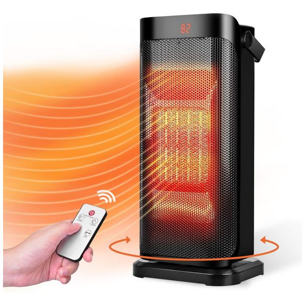 Aquecedor Elétrico de Cerâmica Portátil com Controle Remoto, 1500W, 110v, TRUSTECH 1502S, Preto