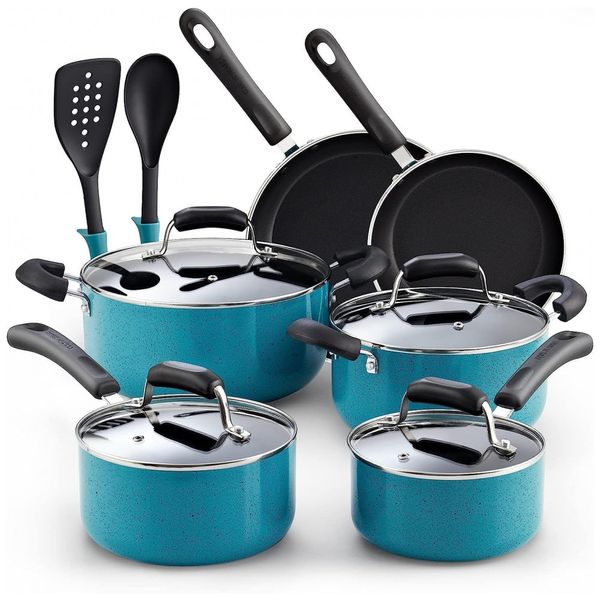 Conjunto de Panelas Antiaderentes, 12 Peças, Turquesa, COOK N HOME 02588, Azul turquesa