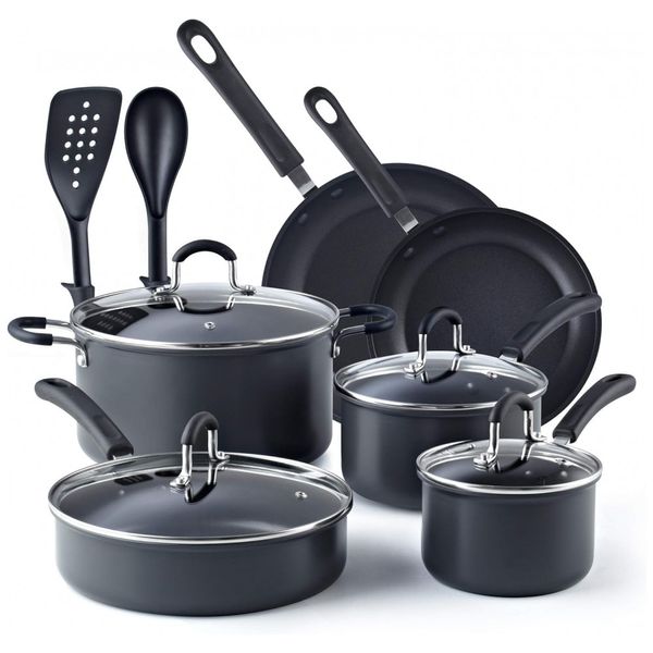 Conjunto de Panelas Antiaderentes, 12 Peças, COOK N HOME 02597, Preto
