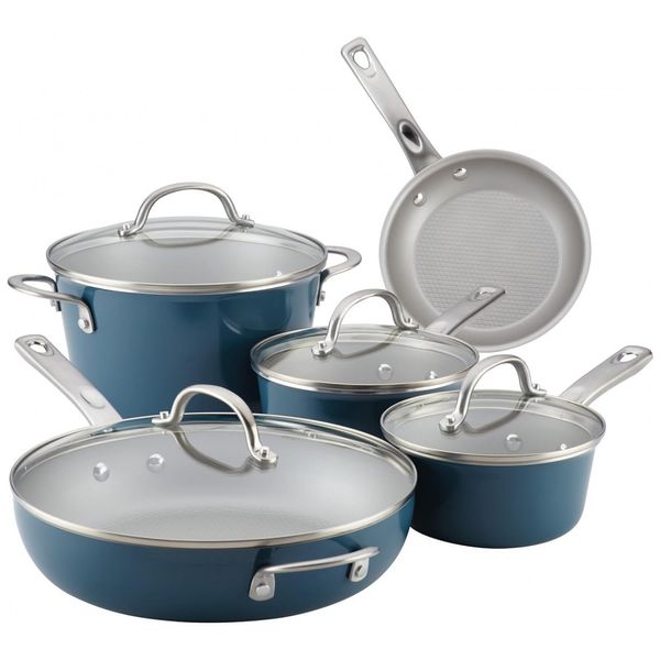 Conjunto de Panelas e Frigideiras Antiaderentes, 9 Peças, AYESHA CURRY KITCHENWARE 10769, Azul