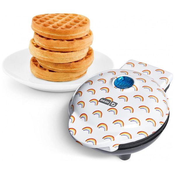 Mini Máquina de Waffles Antiaderente, 1 Fatia, 350W, Arco Íris, 110v, DASH DMW100RP, Branco