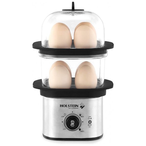 Cozedor de Ovos Elétrico para até 8 Ovos, Aço Inoxidável, 110v, HOLSTEIN HOUSEWARES HH 09182001SS, Prateado