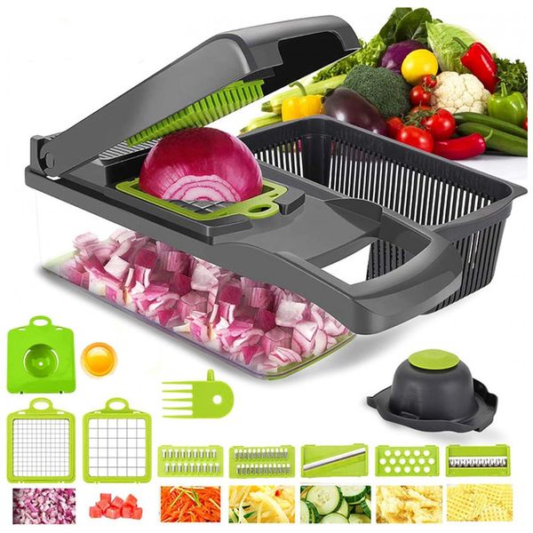 Picador de Legumes e Vegetais 12 em 1 Ajustável, KT GARY, Cinza escuro