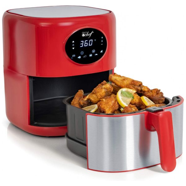 Fritadeira Elétrica AirFryer, Capacidade 3.5L, Painel Digital, 1200W, 110v, DECO CHEF AF01, Vermelho