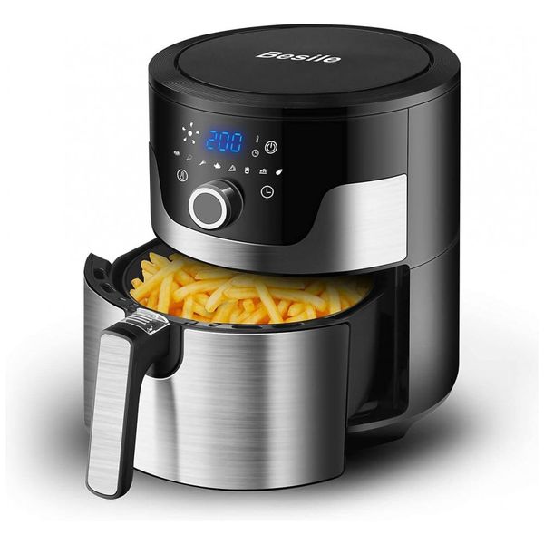 Fritadeira Elétrica AirFryer, Capacidade 3.7L com Painel Digital, 1500W, Aço Inoxidável, 110v, BESILE AF 355AS, Prateado