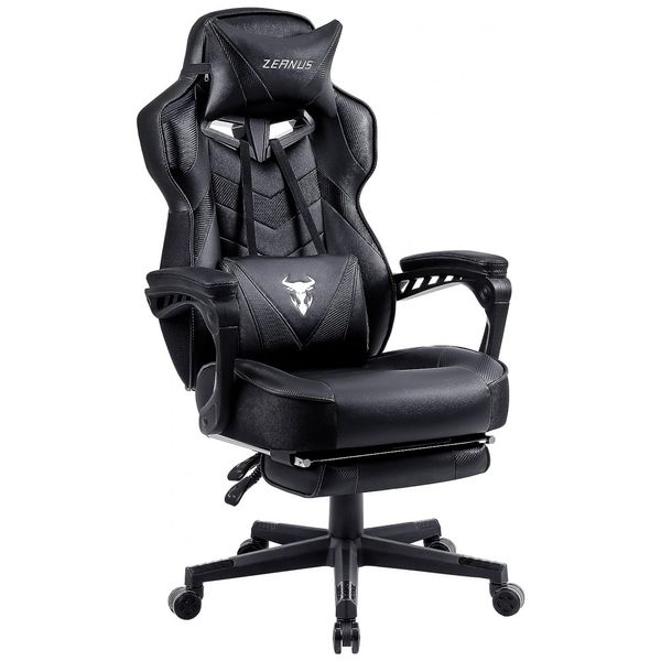 Zeanus Cadeira de Escritório Gamer Ergonômica e Ajustável com Apoio Lombar, Preta