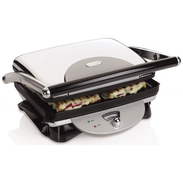 Retro Churrasqueira Grill Elétrica Antiaderente, 1500W, Aço Inoxidável, 110v, DELONGHI CGH800, Prateado