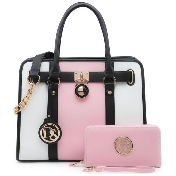 Bolsa Feminina em Dois Tons com Alça Superior e Carteira, Branca e, DASEIN KC XL 02 7103 W PK, WT FN FBA, Rosa claro