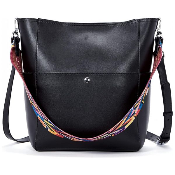 Bolsa Feminina de Ombro de Couro Vegano, BROMEN, Preto