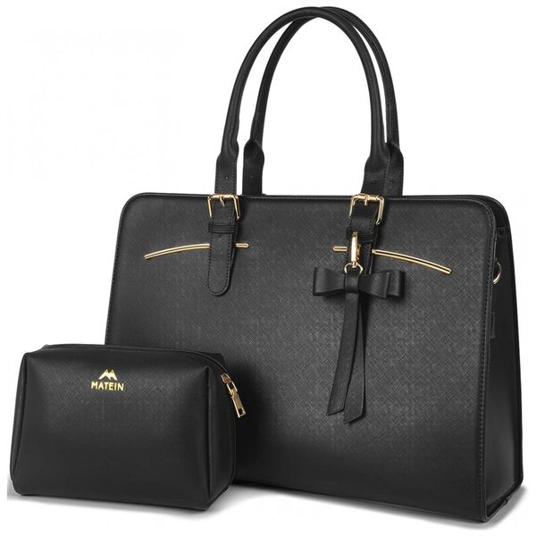 Bolsa Feminina de Couro Sintético para Laptop com Porta USB, MATEIN, Preto
