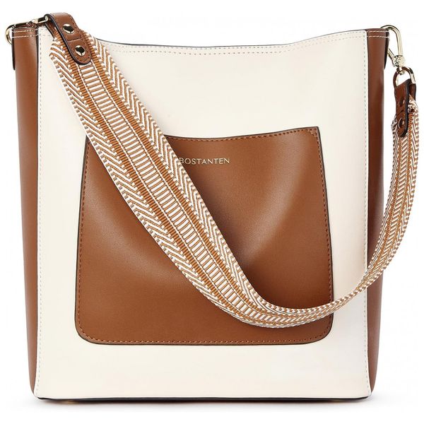 Bolsa Feminina de Ombro em Couro, HOSTANTEN, Marrom Claro