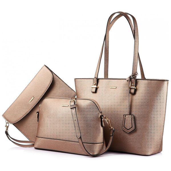 Conjunto de Bolsas Femininas de Ombro, 3 Unidades, Gold, LOVEVOOK, Dourado