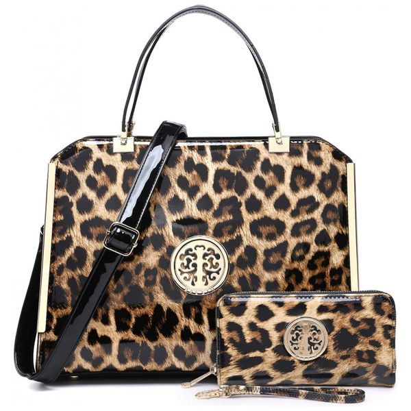 Bolsa Feminina de Ombro com Alça Superior e Carteira, Estampa de Onça, DASEIN DH XL 10 6900 LPD FN FBA, Marrom