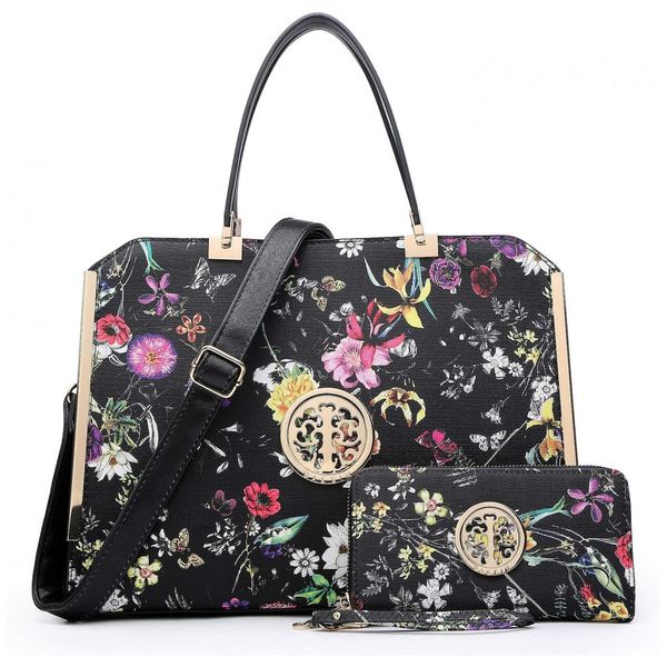 Bolsa Feminina de Ombro com Carteira Florida, 2 Unidades, DASEIN KC XL 12 6900 168 BKF, Preto