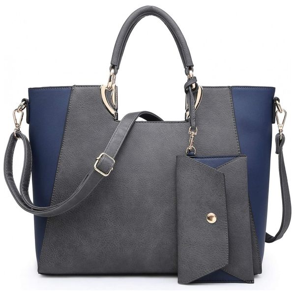 Bolsa de Mão Feminina em Dois Tons, e, DASEIN XL 11 6949 1 GY, NY, Cinza escuro