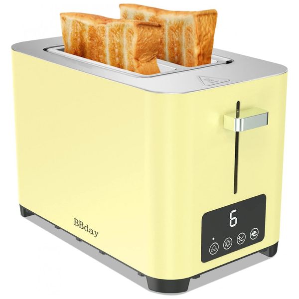 Torradeira de 2 Fatias com Tela LCD com 6 Níveis de Tostagem, Amarela, BBDAY, Amarelo