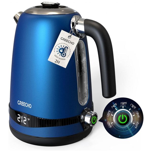 Chaleira Elétrica de 1.7L com Tela LED e 7 Configurações, 1100W, 110v, GREECHO EK01, Azul