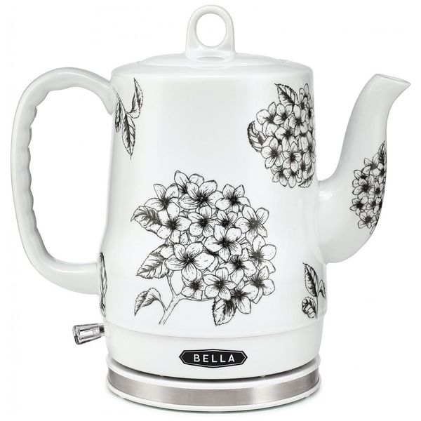 Chaleira Elétrica de 1.2L, Cerâmica, 1200W, Branca Floral, 110v, BELLA 13622, Branco
