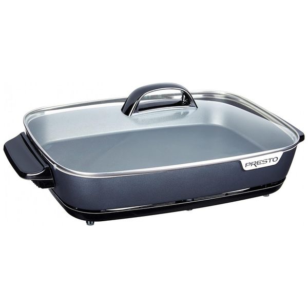 Frigideira Elétrica Antiaderente com Tampa de Vidro, 1500W, 110V, PRESTO 06858, Cinza Escuro