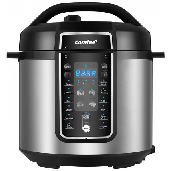 Panela de Pressão Elétrica 12 em 1 Capacidade 5.6L com Painel Digital Programável, 110V 1000W, COMFEE CPC60D7ASB, Prateado