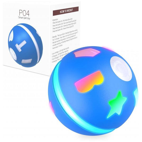 Brinquedo Interativo Bola Eletrônica para Cães e Gatos, Recarregável por USB, BENTOPAL, Azul