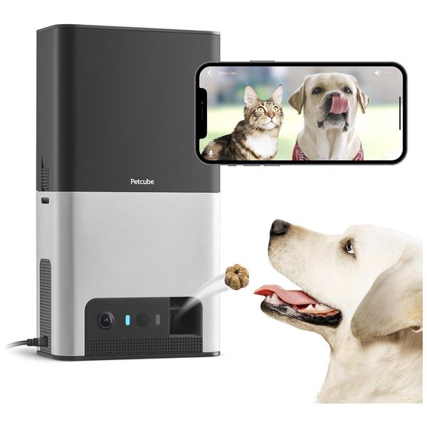 Câmera HD 1080p com Dispensador de Petiscos para Cães e Gatos, PETCUBE BB20USMS, Preto