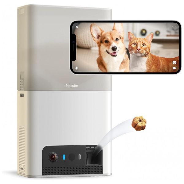 Câmera Wi Fi Remota 1080p com Dispensador de Petiscos, PETCUBE, Branco