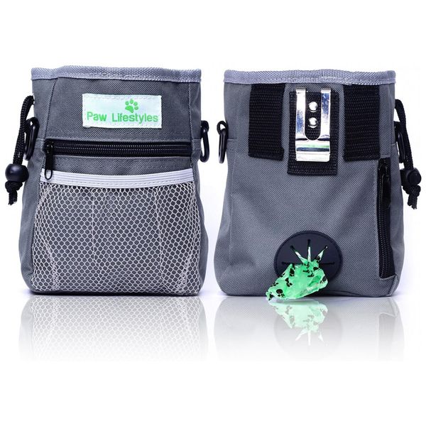Bolsa de petiscos para treinamento de cães, 3 maneiras de usar, PAW LIFESTYLES, Cinza
