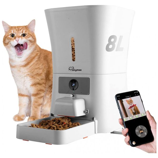 Comedouro Automático, Câmera HD Wi Fi para Cães e Gatos 8L, SKYMEE, Branco