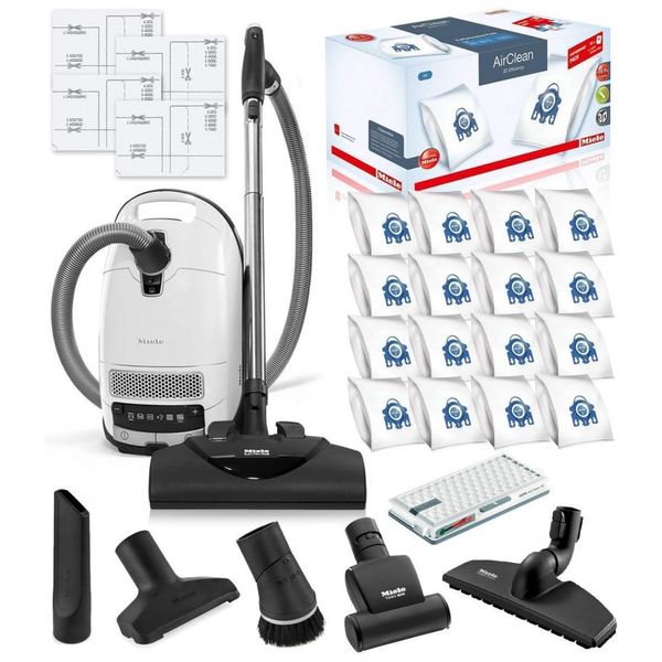 Aspirador de Pó com Fio Profissional Ideal para Tutores de Animais, 16 Filtros Inclusos, MIELE C3 CATDOG W, BUNDLE PACK, Branco