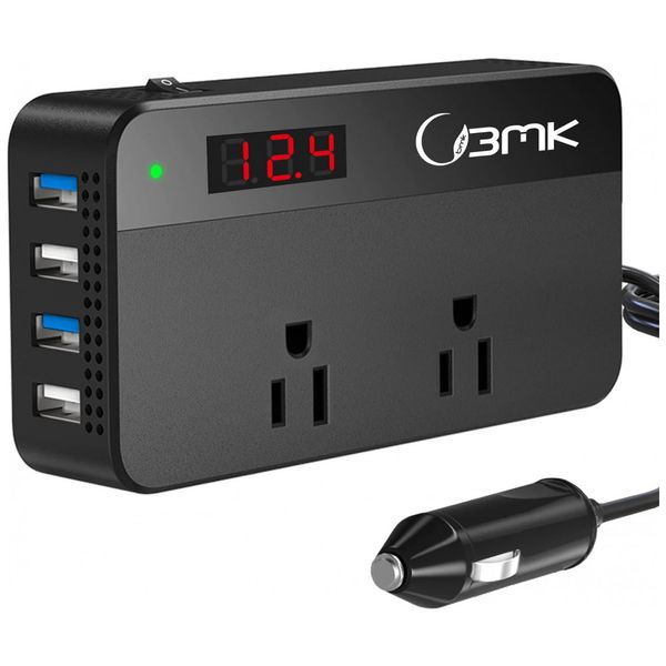 Inversor de Potência Automotivo 200W, 4 portas USB,c, Tela LCD, BMK BLUEMICKEY A2LG37GR6X8NOG, Preto