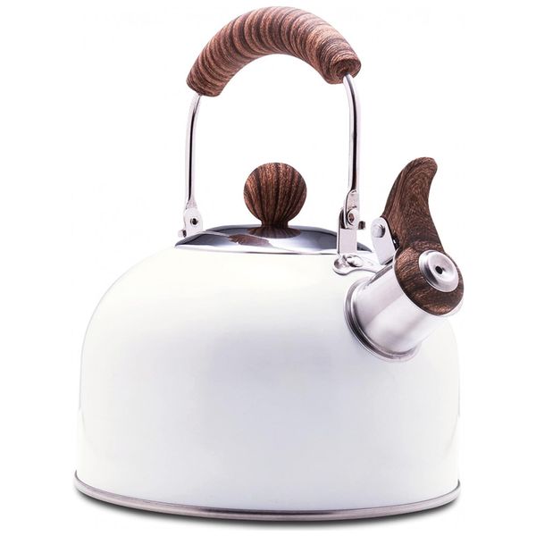 Chaleira 2L com Apito e Cabo ergonômico, Aço Inoxidável, ROCKURWOK, Branco