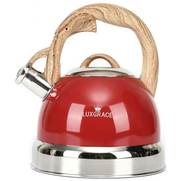 LUXGRACE Chaleira 2L com Apito e Cabo ergonômico, Aço Inoxidável, S P, Vermelho
