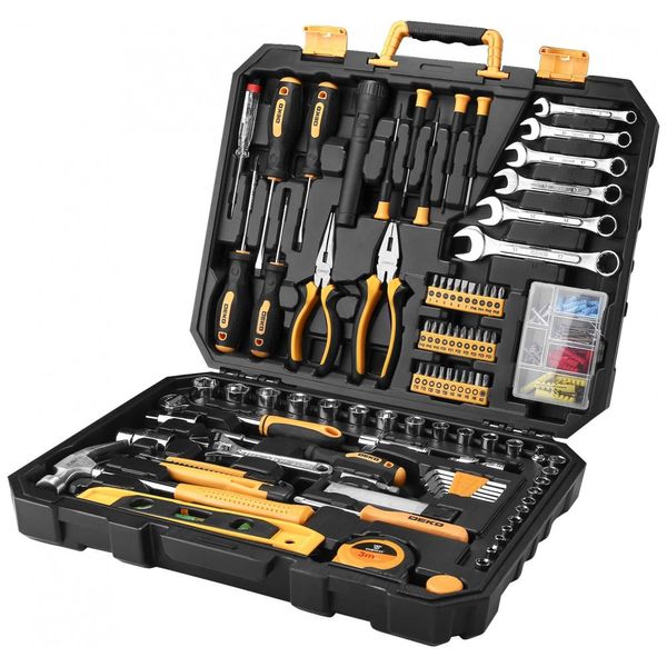 Kit de Ferramentas com Maleta de zenamento e 208 Peças, DEKOPRO, Amarelo