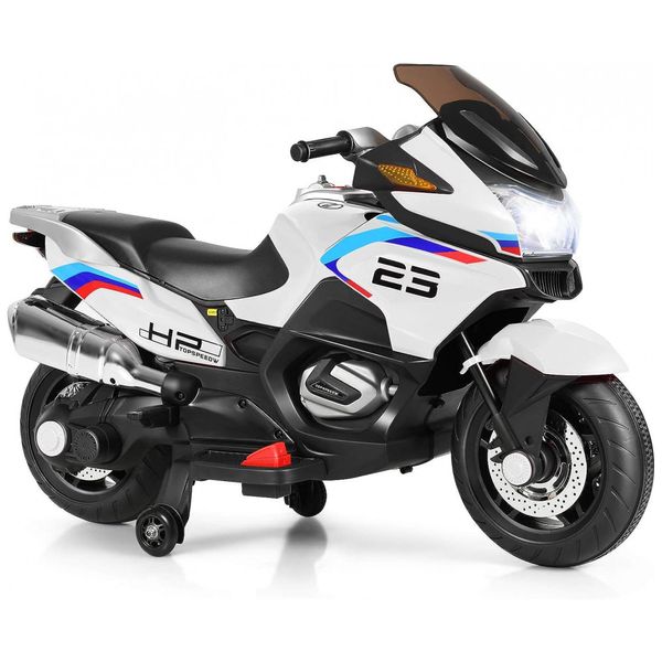 Moto Elétrica Infantil 12V Recarregável com Música e Luzes, até 6 km por hora, Branca, 3, COSTZON, Branco