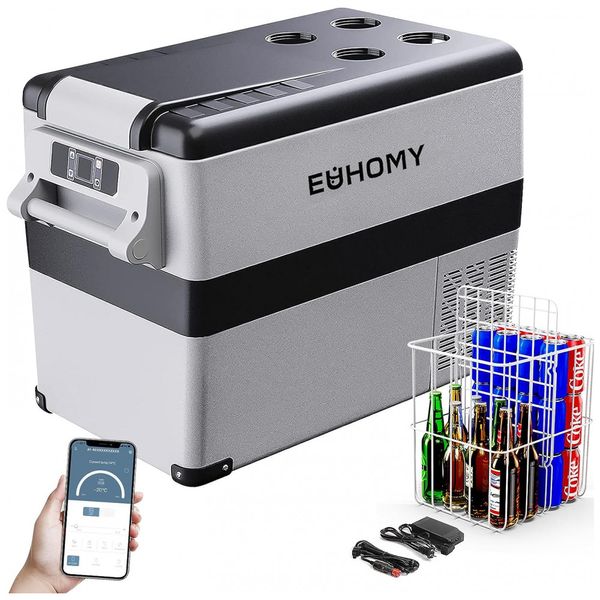 Frigobar, Cooler Elétrico Automotivo Portátil 45L com Display LCD, 60W, E EUHOMY, Cinza