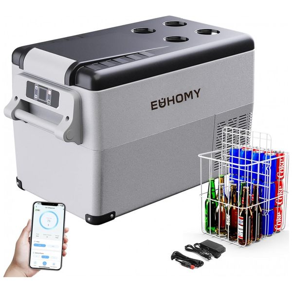 Frigobar, Cooler Elétrico Automotivo Portátil 35L com Display LCD, 60W, E EUHOMY, Cinza