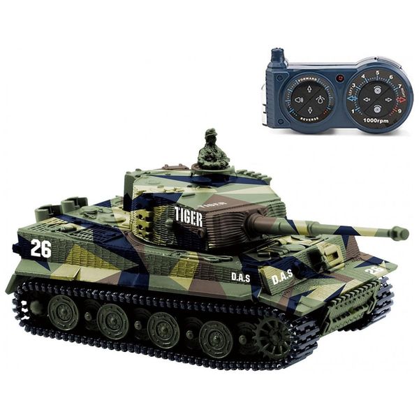 Carrinho de Controle Remoto Tanque de Guerra Exército, Giratória 360, Recarregável, Camuflado, CHEERWING, Verde