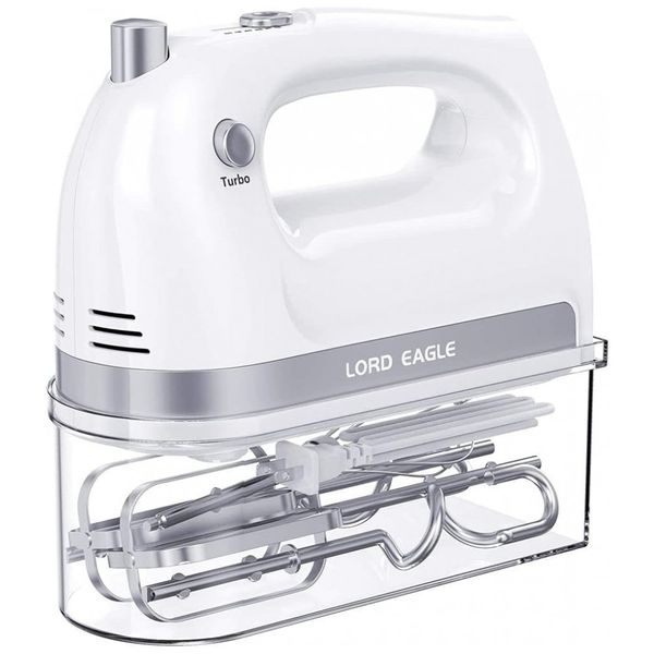 Batedeira de Mão 5 Velocidades, com 4 Acessórios, Aço Inoxidável 400W, 110v, LORD EAGLE CX 6661 5, Branco