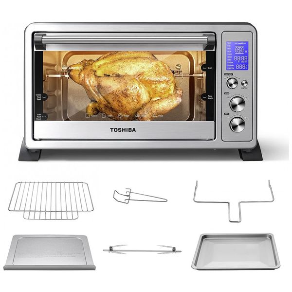 Forno Elétrico de Bancada 9 Definições, Aço Inoxidável, Multifuncional, com Visor de LED, 1500W, 110v, TOSHIBA AC25CEW SS, Prateado